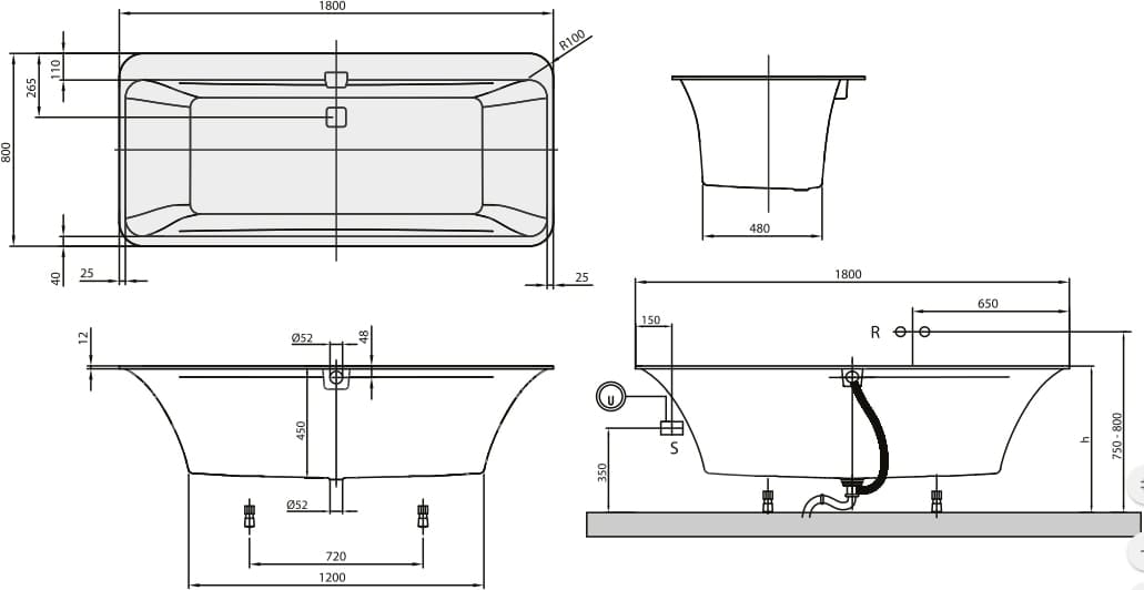 Квариловая ванна Villeroy&Boch Squaro Edge 12 180x80 UBQ180SQE7DV-01