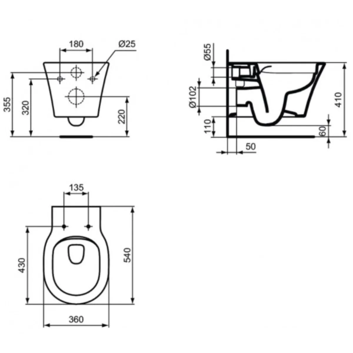 Унитаз подвесной Ideal Standard Connect Air E2288V3 безободковый, черный матовый