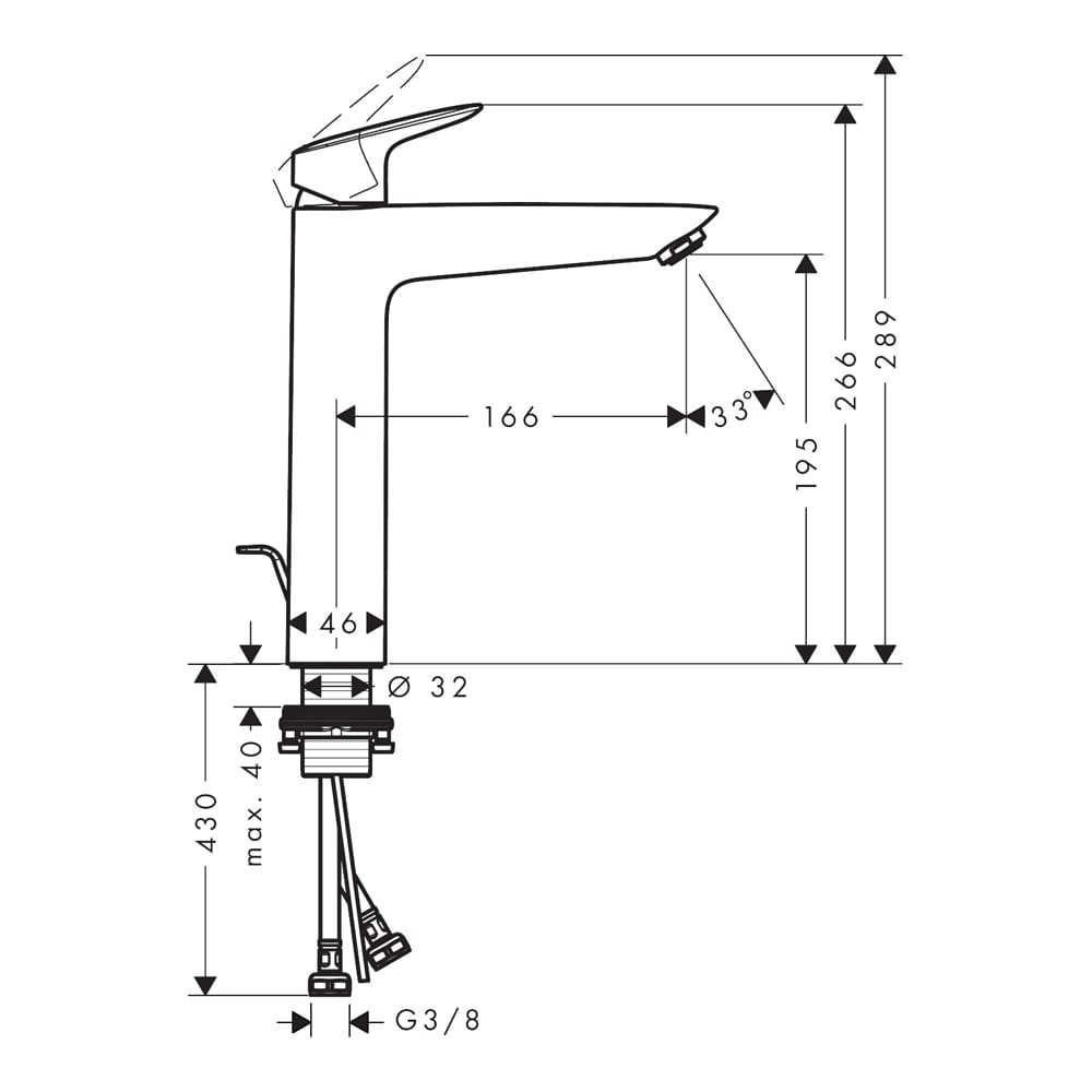 Смеситель для раковины hansgrohe Logis 71090670 со сливным гарнитуром черный матовый