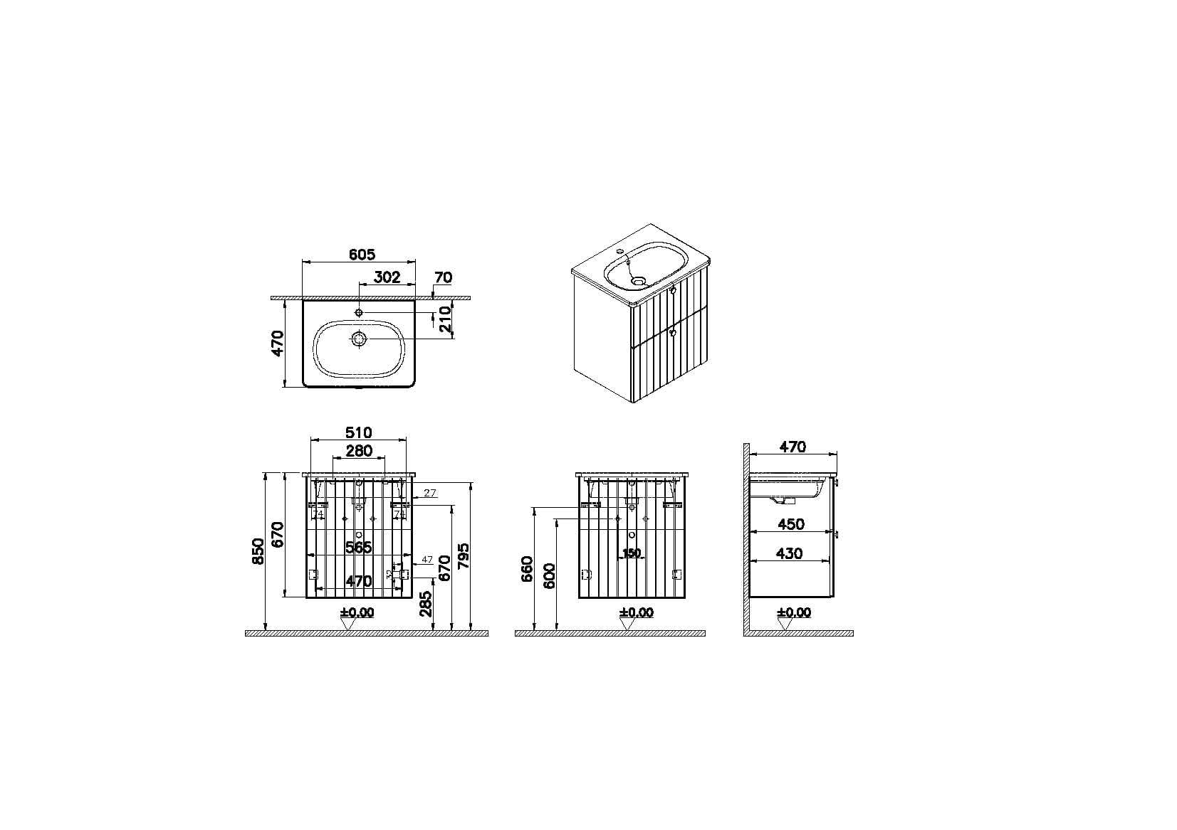 Тумба с раковиной Vitra Root Groove 60 см 69415 матовый белый