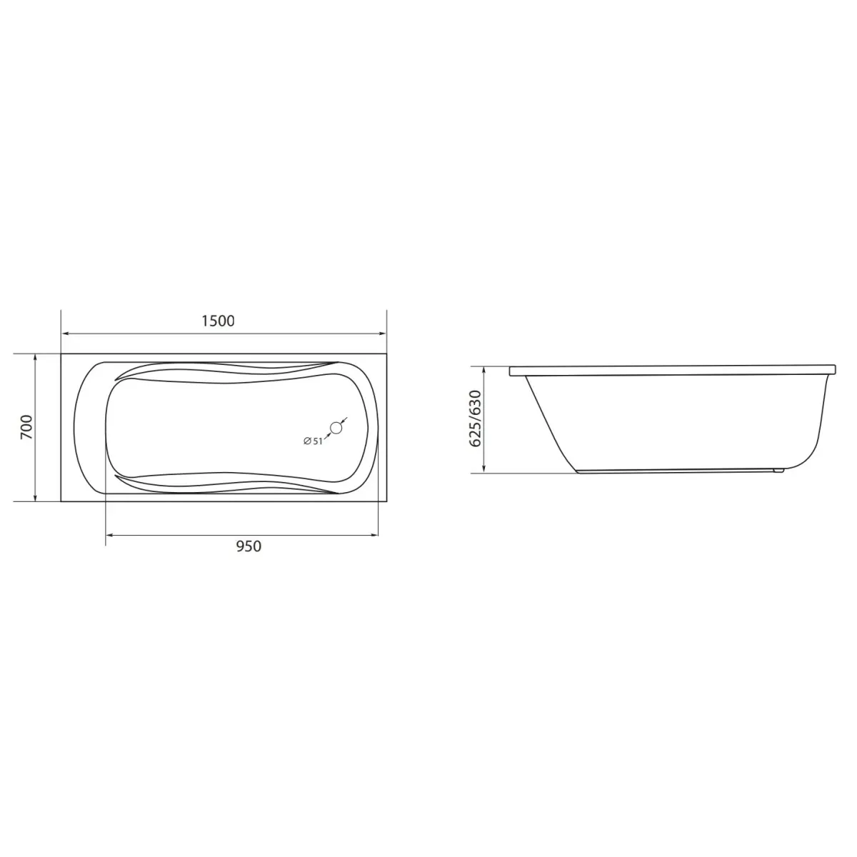 Акриловая ванна 150x70 см 1Marka Classic 01кл1570 А