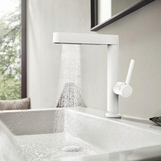 Смеситель для раковины hansgrohe Finoris 76063700 с донным клапаном push open матовый белый