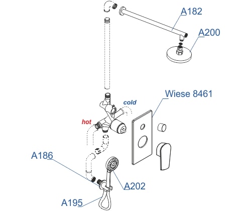 Душевой комплект WasserKRAFT Wiese 8400 A84202 оружейная сталь