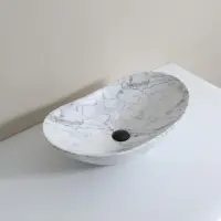 Раковина-чаша CeramaLux 1575 63x35 см, накладная, белый мрамор