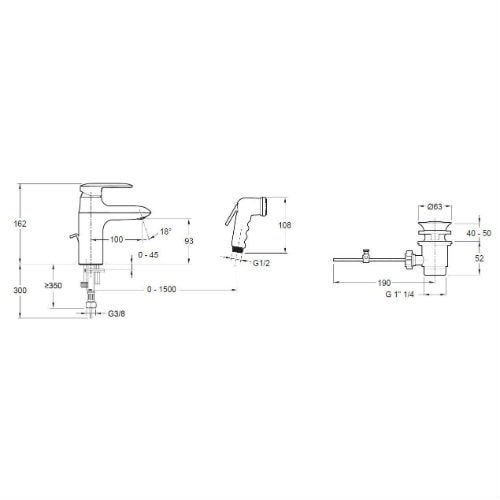 Смеситель для раковины Jacob Delafon KUMIN E99465-CP с гигиеническим душем