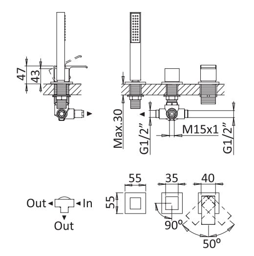 Смеситель для ванны Cezares PORTA PORTA-BVDM3-BIO