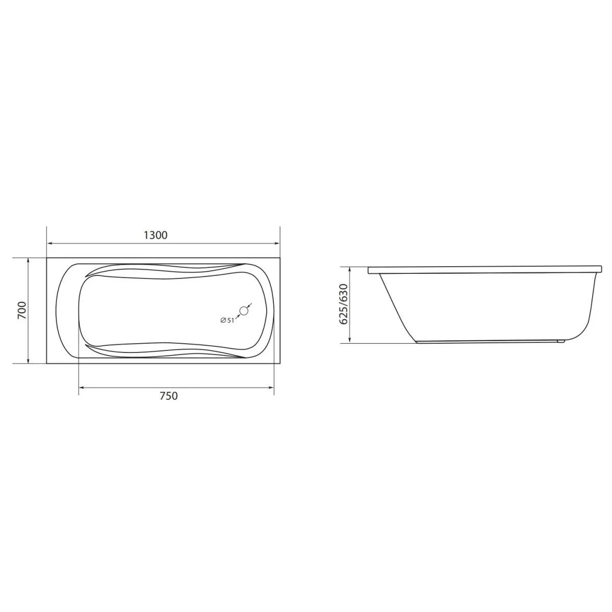 Акриловая ванна 130x70 см 1Marka Classic 01кл1370 А