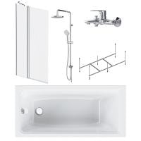 Комплект акриловой ванны AM.PM Gem W90ASET-150D3W5 с каркасом и шторкой на борт ванны W90BS-D3W5-140CT+ душевая система Gem со смесителем для ванны F0790000+F90A10