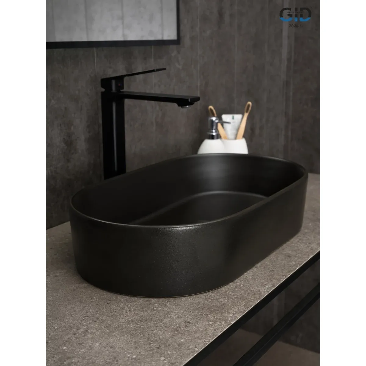 Раковина-чаша GID N9020bg 52,5x30,5 см, накладная, черный графит