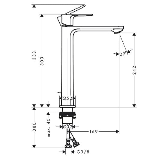 Смеситель для раковины hansgrohe Rebris E 72581670 со сливным гарнитуром черный матовый