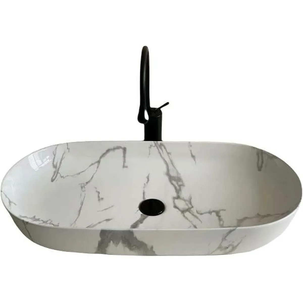 Раковина-чаша CeramaLux 350 81x41 см, накладная, белый мрамор