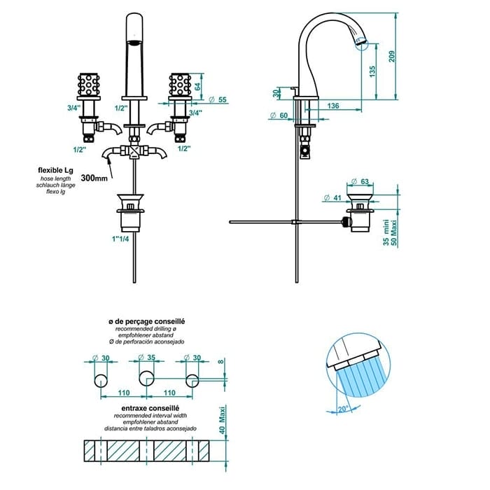 Смеситель для раковины THG Mossi cristal clair A2N.A02.151
