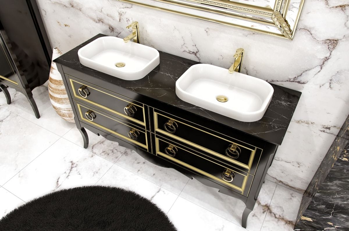 Тумба с двумя раковинами Bagno Piu Moretta 2.0 150 глянцевый антрацит/золото