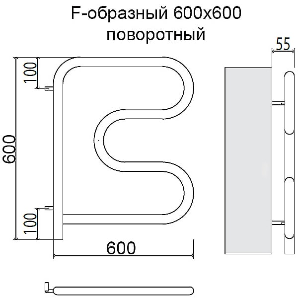 Полотенцесушитель электрический Terminus F-образный поворот 600х600 4620768883897