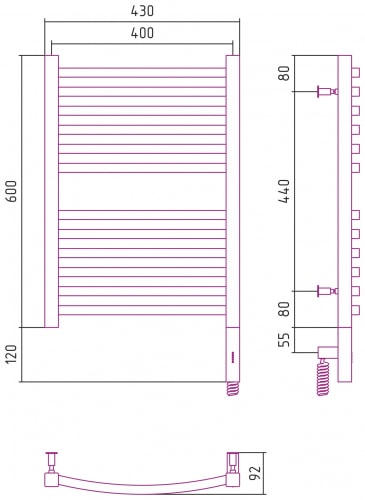 Электрический полотенцесушитель Сунержа Аркус 3.0 600х400 15-5705-6040 темный титан муар
