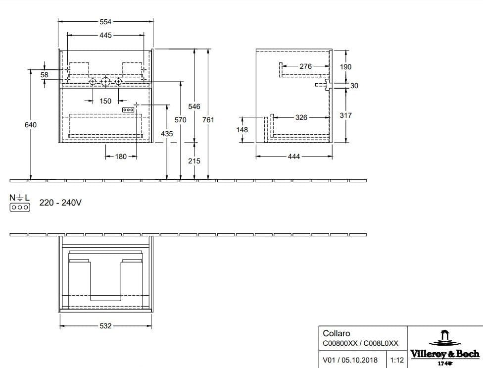 Тумба под раковину Villeroy&Boch Collaro C00800FQ дуб графит