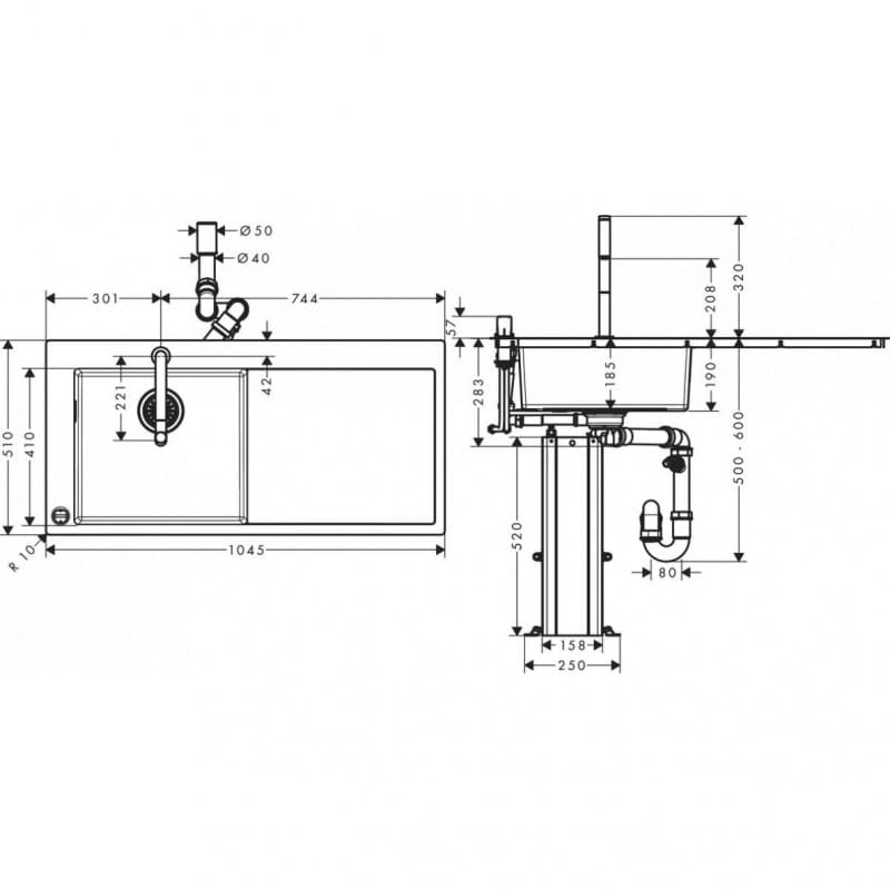 Кухонная комбинация hansgrohe 450 с крылом C71-F450-12 43230800 сталь