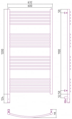 Электрический полотенцесушитель Сунержа Богема 3.0 выгнутая 1200х600 31-5802-1260 матовый черный