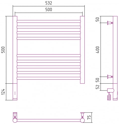 Электрический полотенцесушитель Сунержа Богема 3.0 прямая 500х500 30-5804-5050 матовый белый