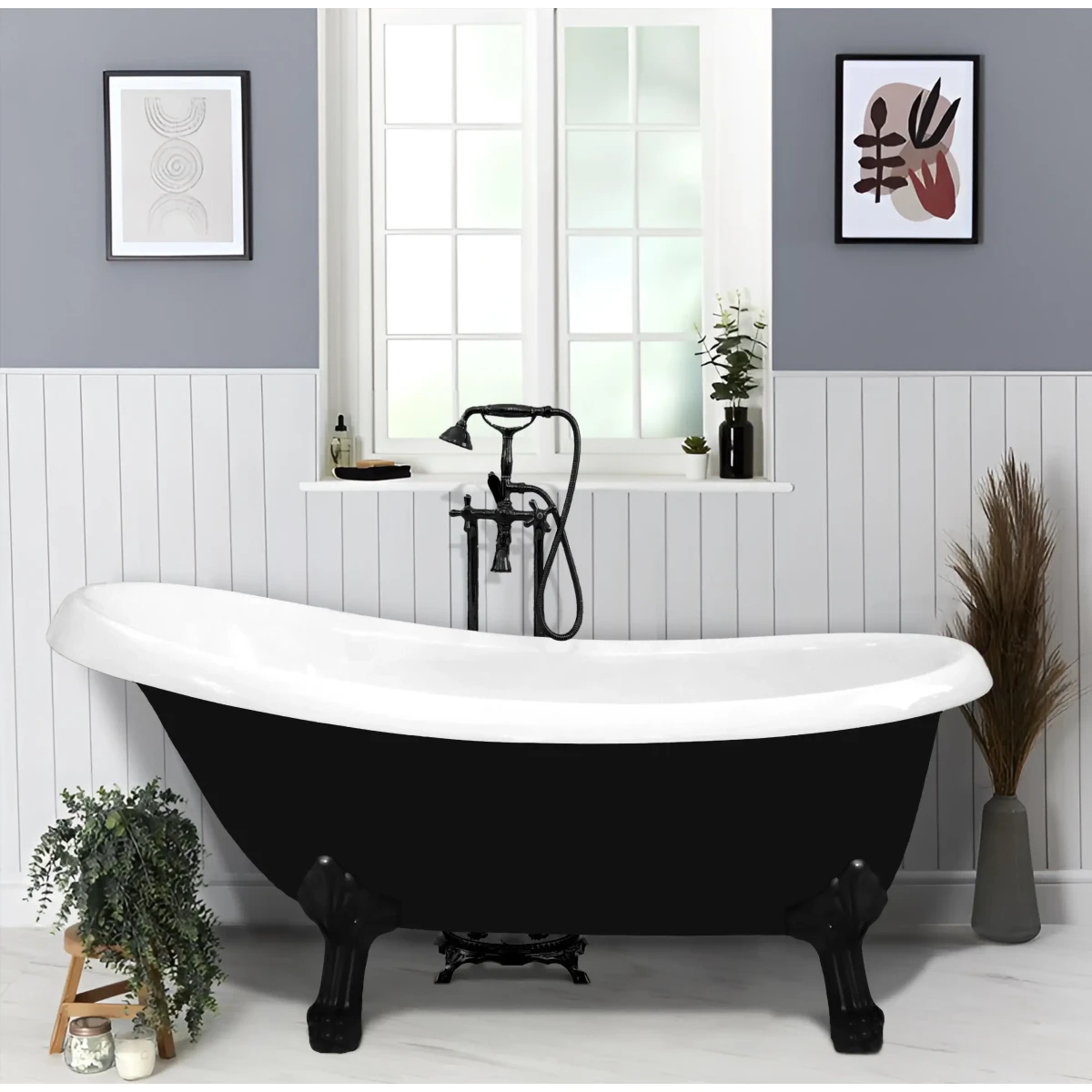 Акриловая ванна Ceruttispa Classic CT9975 157x77 см, отдельностоящая, черный матовый/белый