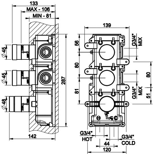 Встраиваемая часть для смесителя Gessi Habito 09264#031