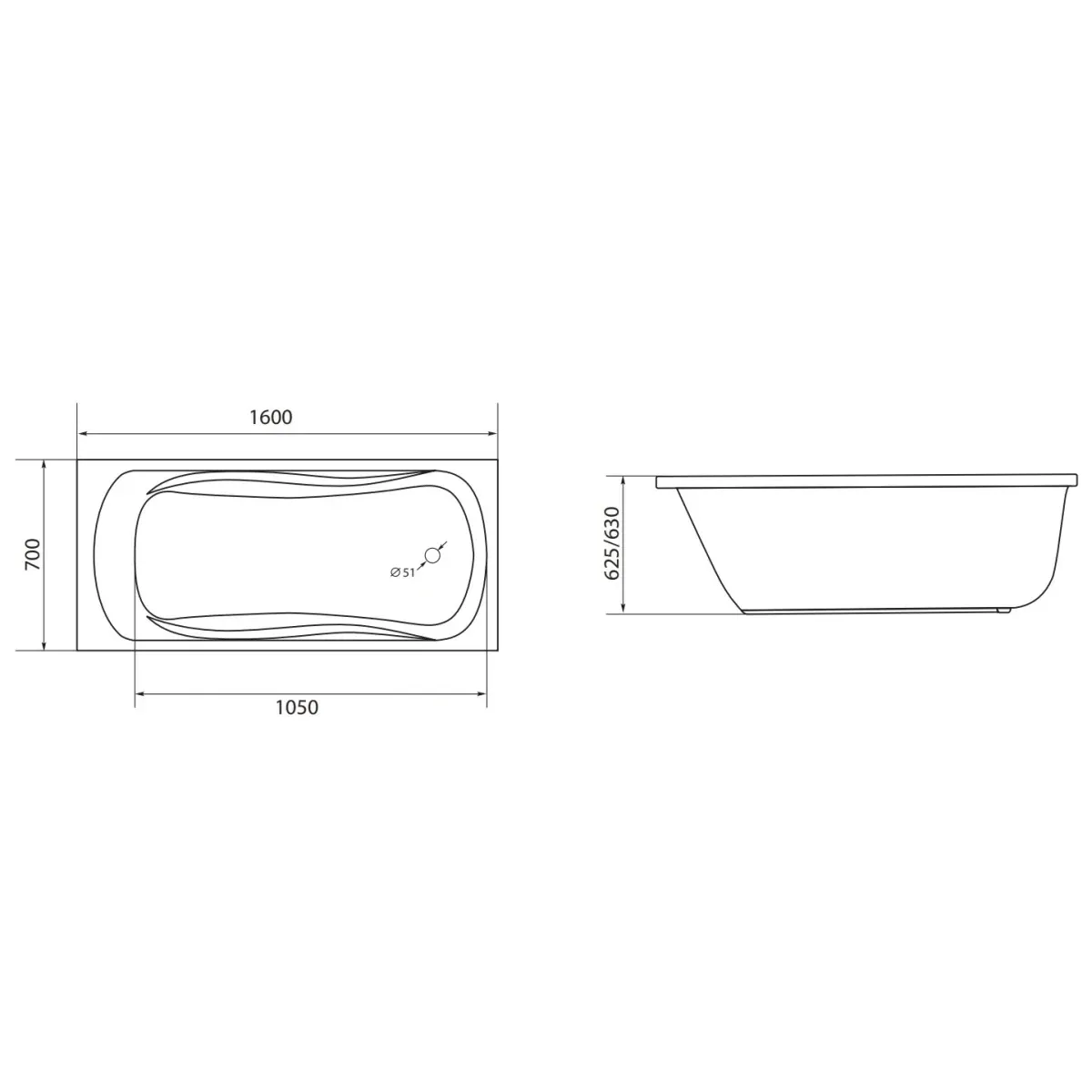 Акриловая ванна 160x70 см 1Marka Classic 01кл1670 А