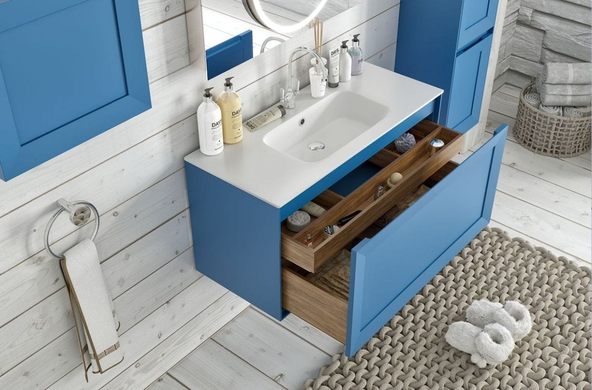 Тумба с раковиной Bagno Piu Millennio 80 ML1-80-18 + QS08146101 небесный матовый
