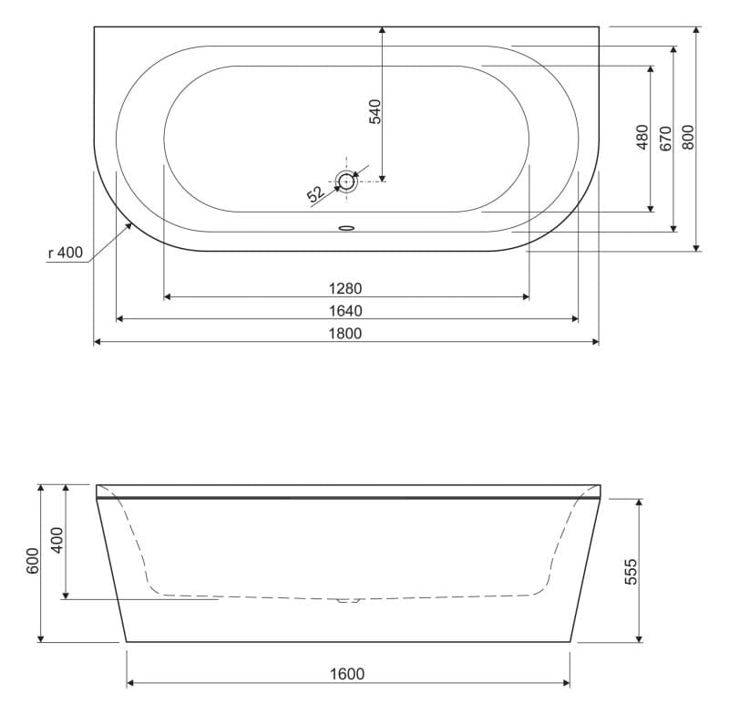 Акриловая ванна Cezares Metauro 180x80 METAURO-wall-180-80-40-W37