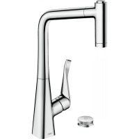 Смеситель для кухни hansgrohe Metris Select M71 320 Eco 2jet sBox 73827000 на 2 отверстия с вытяжным душем хром