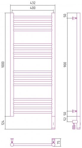 Электрический полотенцесушитель Сунержа Богема 3.0 прямая 1000х400 31-5805-1040 матовый черный