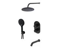 Комплект для ванны WasserKRAFT Elbe A177477 с верхней душевой насадкой лейкой и изливом черный Soft-touch