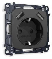 Розетка с заземлением и 2хUSB type A без рамки Ambrella Volt Quant MO909010