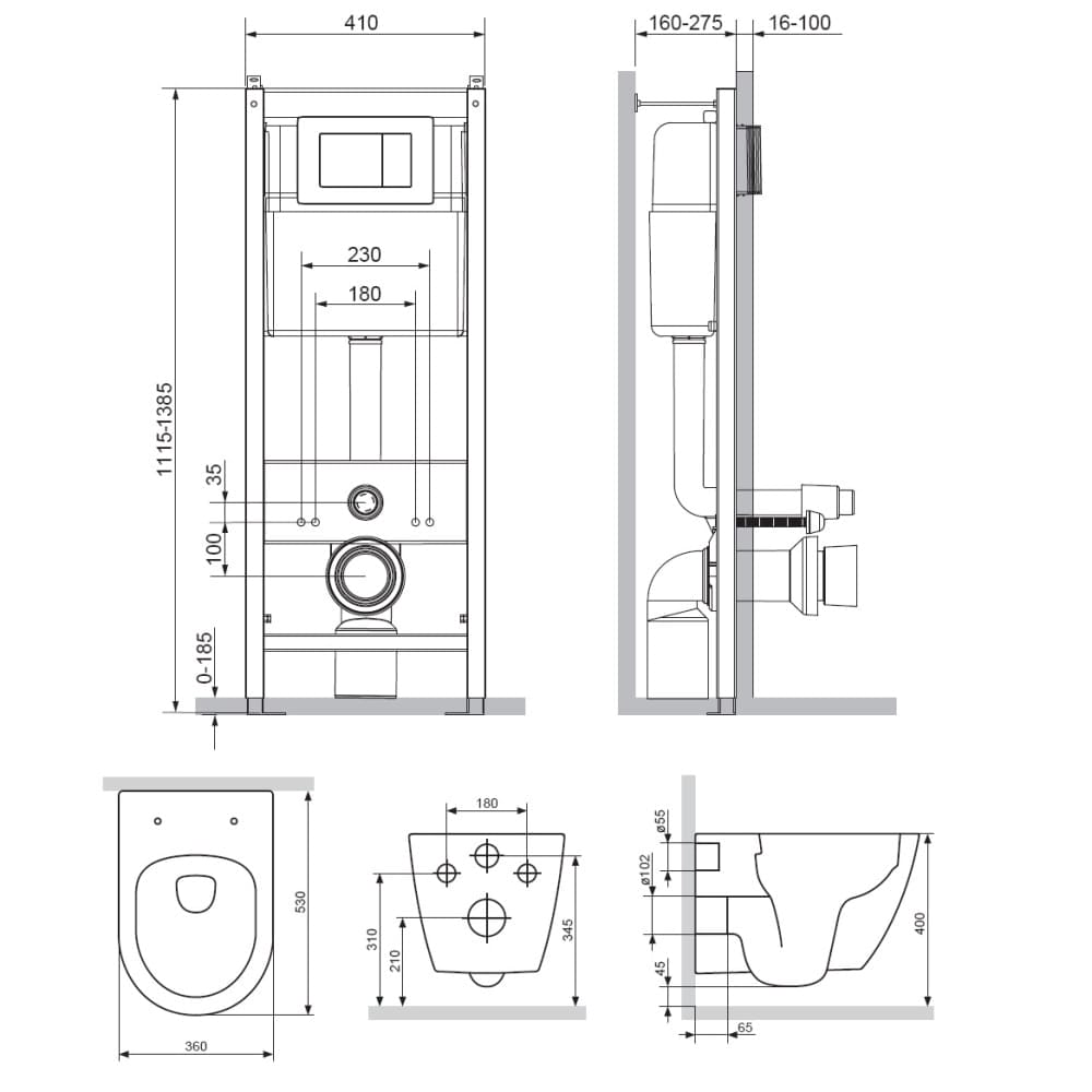 Комплект унитаза с инсталляцией Damixa Apollo DX22.IS10101.1700 с крышкой-сиденьем
