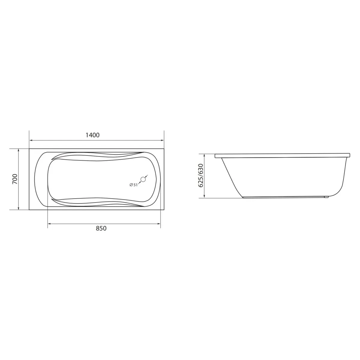 Акриловая ванна 140x70 см 1Marka Classic 01кл1470 А