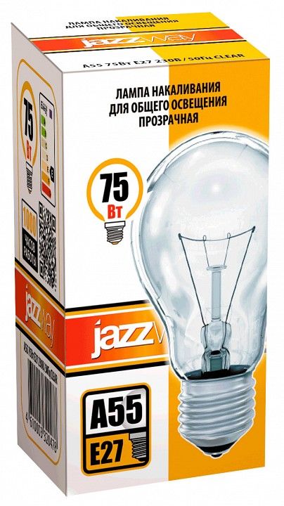 Лампа накаливания Jazzway  E27 75Вт 2700K A55 240V 75W E27 clear