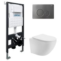Комплект унитаза с инсталляцией Abber Bequem AC1100T-AC0105-AC0121NG с клавишей никель