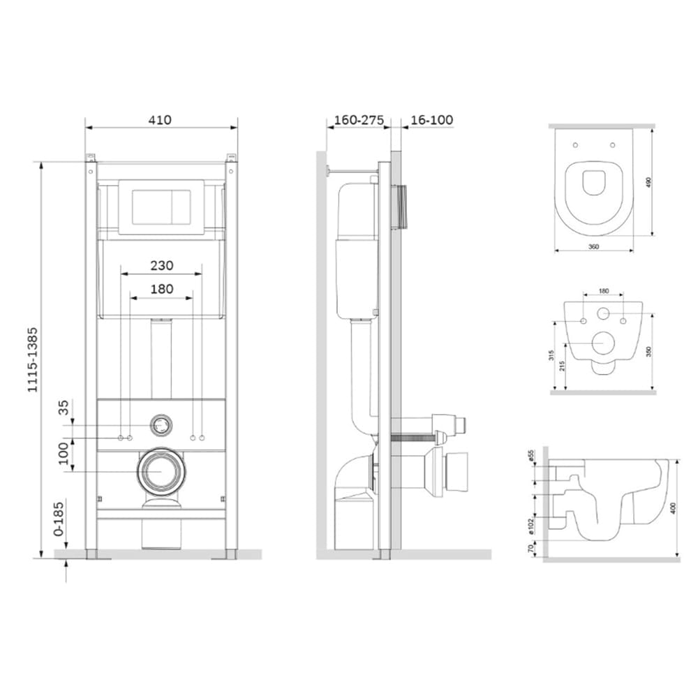 Комплект унитаза с инсталляцией Damixa Sirius DX86.IS10151.1700 хром глянцевый