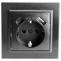 Розетка с заземлением и 2хUSB type A и C, без рамки Stekker Эрна 50078