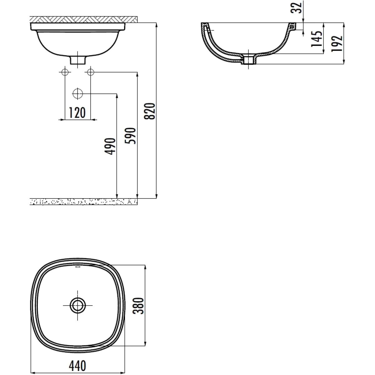 Раковина Creavit Solo SO037-00CB00E-0000 44x44 см, встраиваемая снизу, белый
