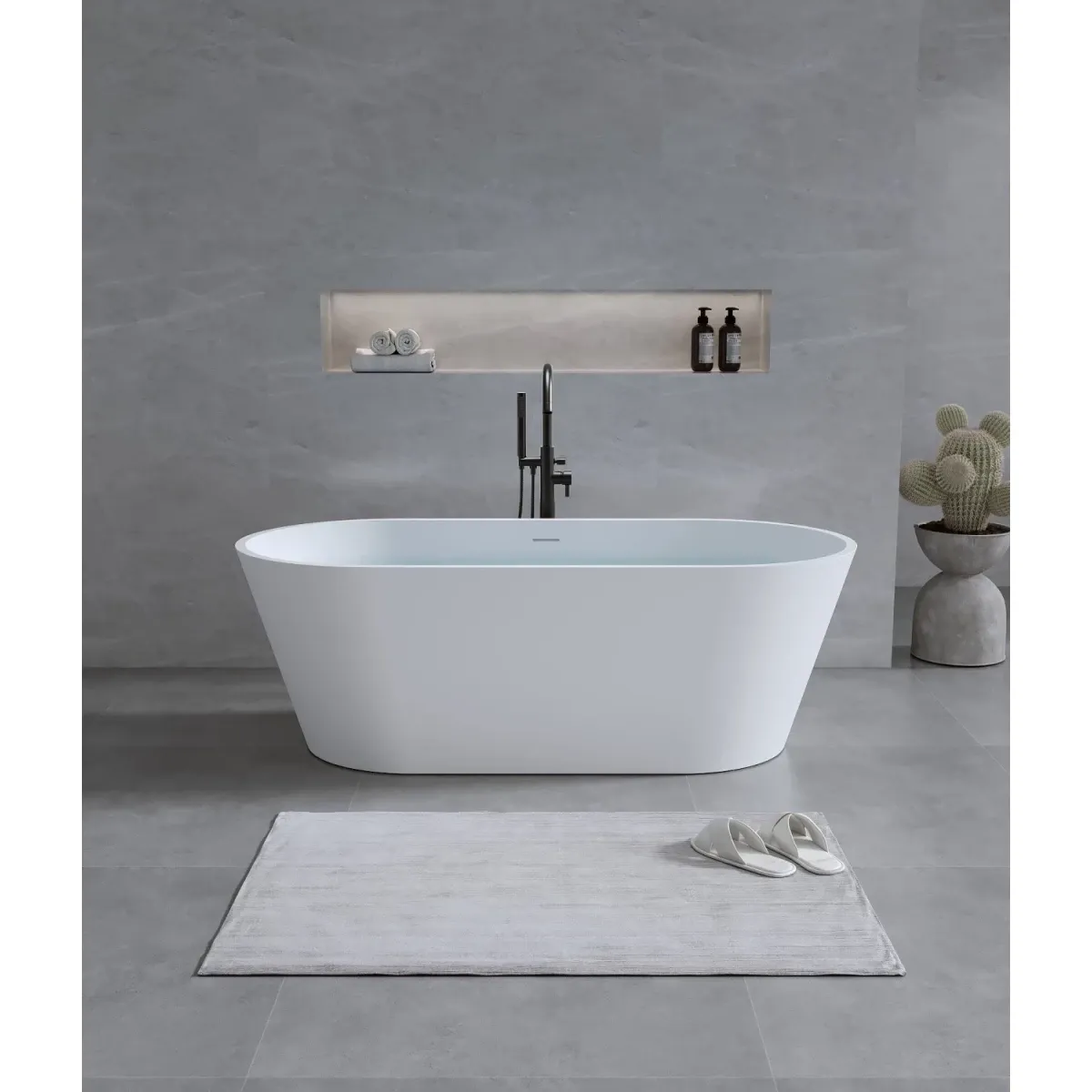 Ванна из литьевого мрамора Timo Elissa Solid Surface ELISSA1580 158x74 см, отдельностоящая, белый матовый