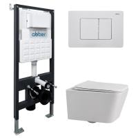 Комплект унитаза с инсталляцией Abber Rechteck AC1201-AC0105-AC0120MW с белой матовой клавишей