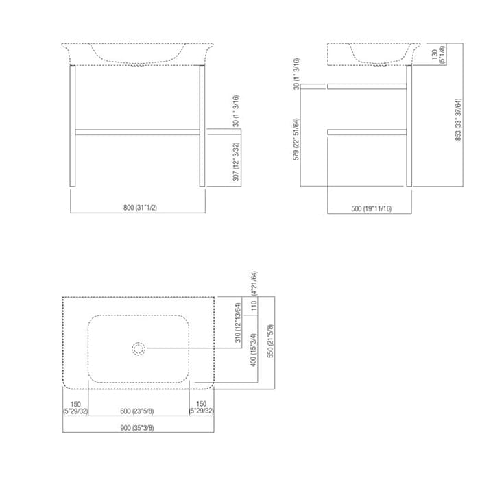 Раковина с консолью Agape Novecento XL 90x55 ACER10703RBG *3