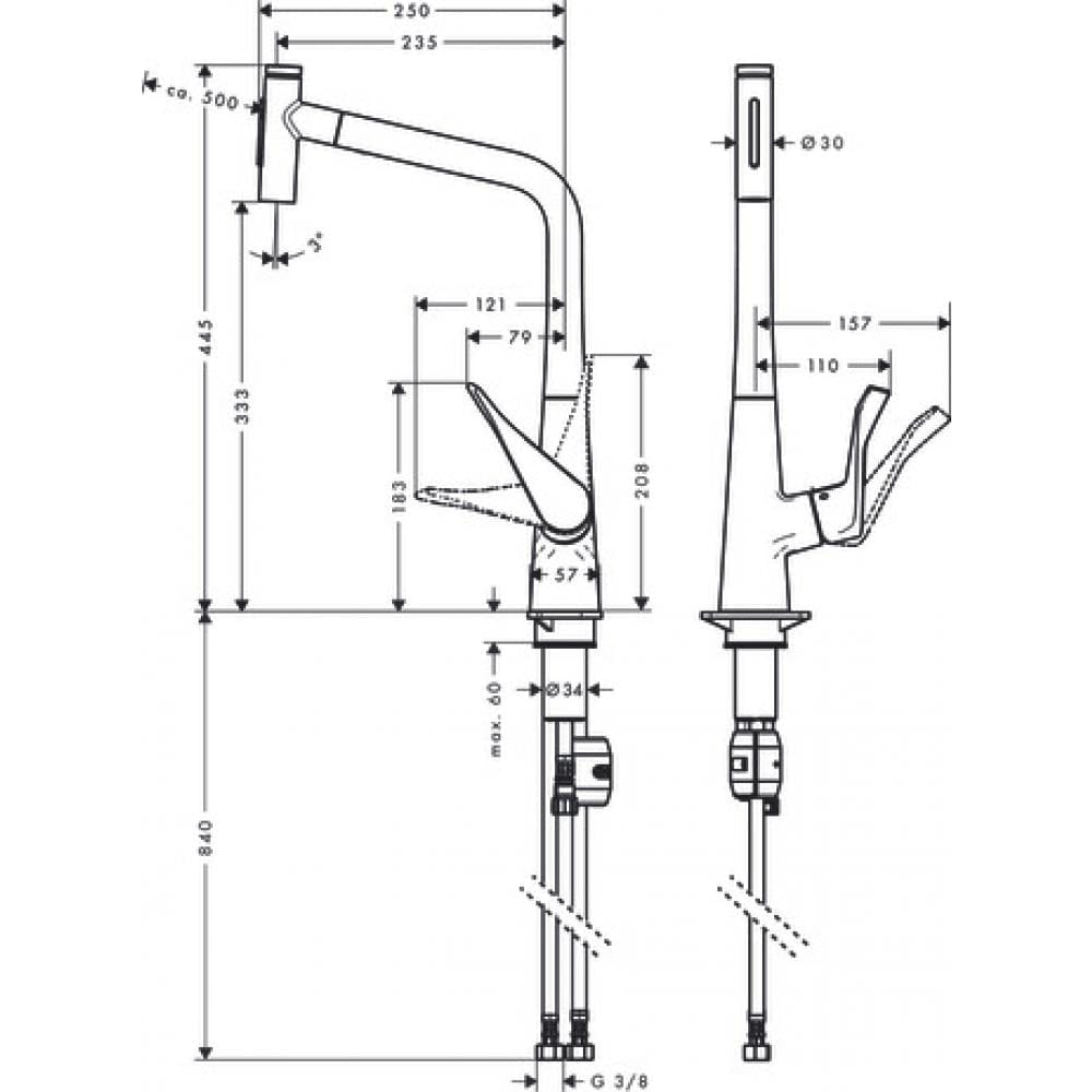 Смеситель для кухни hansgrohe Metris Select M71 320 2jet 73820800 с вытяжным душем сталь