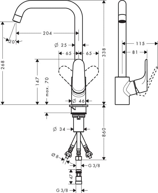 Смеситель для кухни hansgrohe Focus M41 260 1jet 31822000 для водонагревателей открытого типа хром