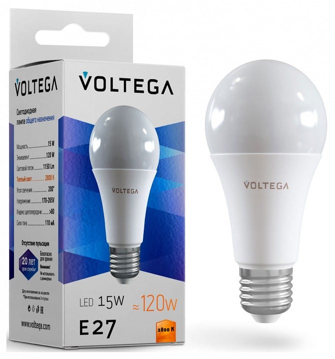 Лампа светодиодная Voltega груша (General purpose bulb) 15Вт E27 15Вт 2800K 7156