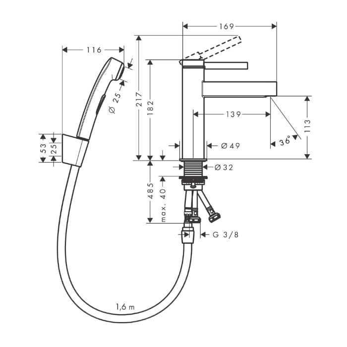 Смеситель для раковины Hansgrohe Finoris 76210000 с гигиеническим душем