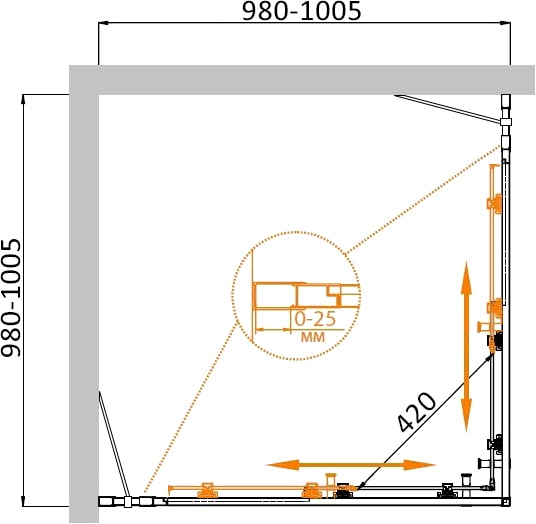 Душевой уголок Cezares Molveno 100x100 MOLVENO-A-22-80+20-C-Cr-IV