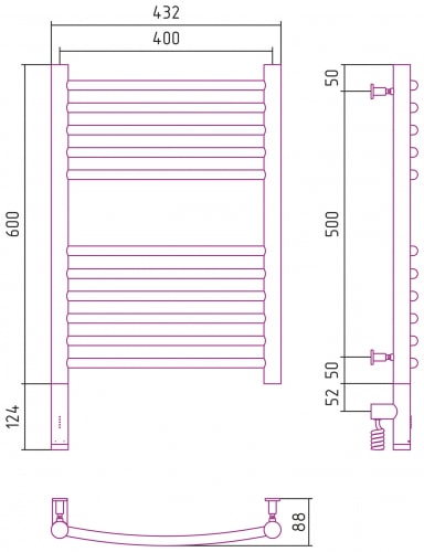 Электрический полотенцесушитель Сунержа Богема 3.0 выгнутая 600х400 31-5802-6040 матовый черный