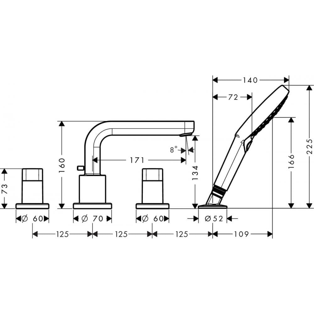 Смеситель на край ванны hansgrohe Metris S 31443000 на 4 отверстия хром
