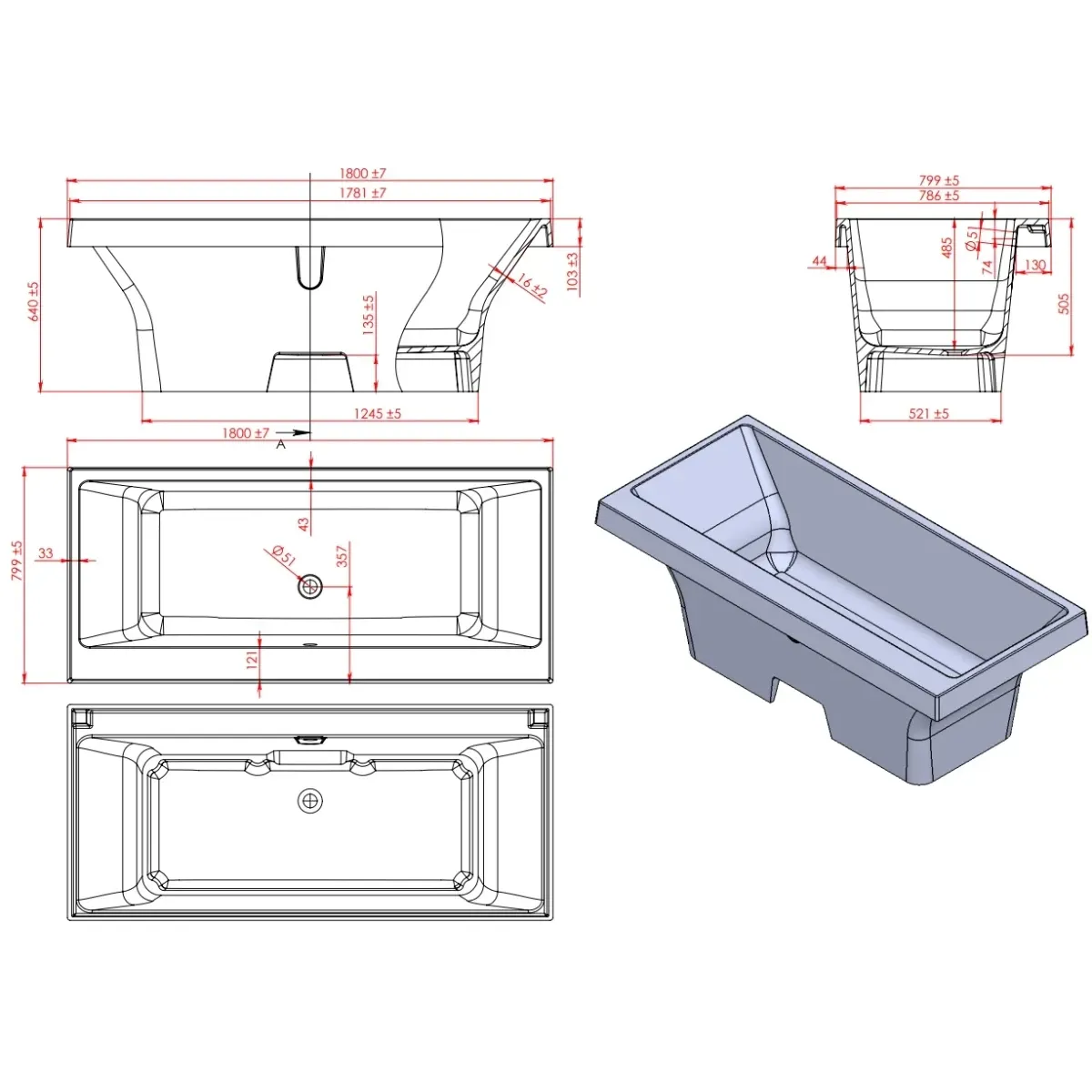 Ванна из литьевого мрамора Astra-Form Капри Solid Surface 01010087 180x79,9 см, отдельностоящая, белый матовый